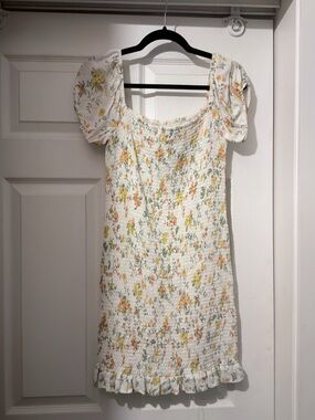 Wander White Mini Dress with Yellow & Peach Floral Print